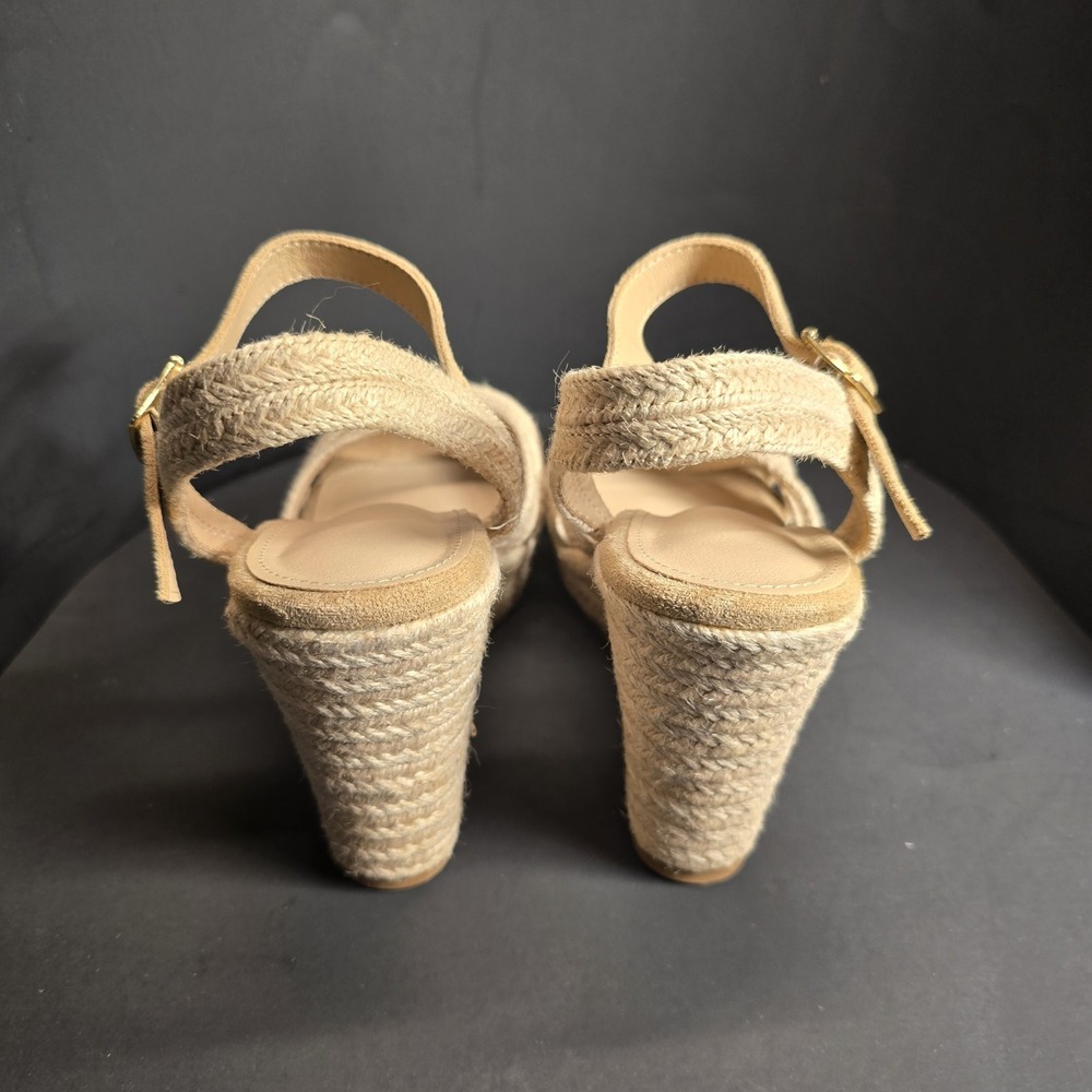 Women's Tan Suede Espadrille Wedge Sandals Ankle Strap Bow Knot Size‎ 9 - Picture 4 of 6